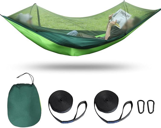 Camping Hammock for Outside with Insect-Proof Net, Breathable Durable Nylon Portable Hammock Straps & Carabiners inclued, Lightweight Outdoor Hammock for Camping, Gardon, Beach Up to 440lbs
